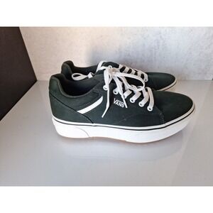 Vans Off The Wall Shoes Dark Gren Canvas Lace Up Sneaker Skate Flats Womens 10